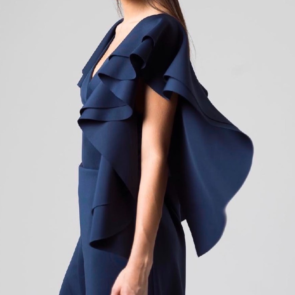 Karla Garzaro Elegant Navy Ruffle bodysuit - Picture 3 of 10